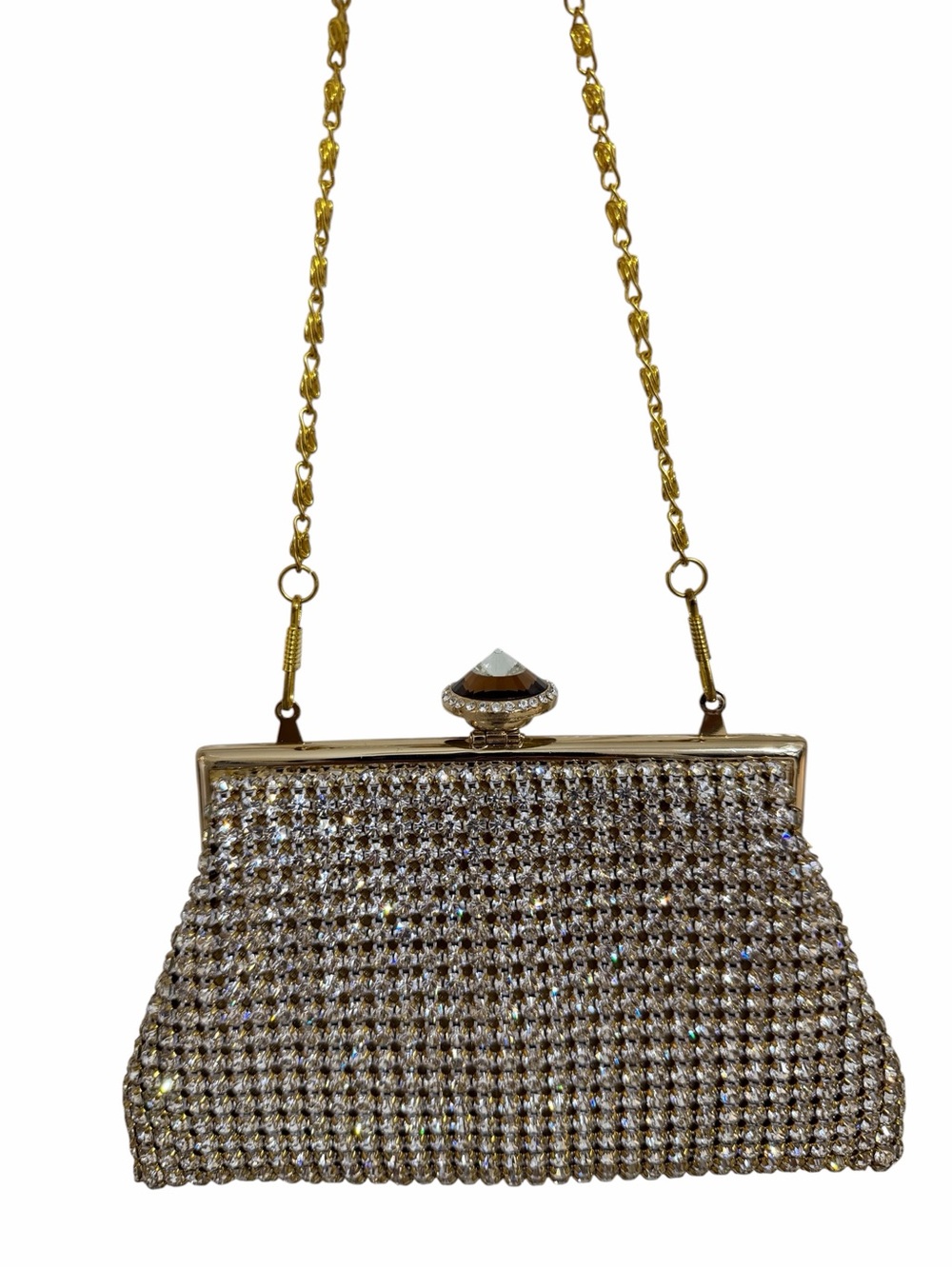 Rhinestone Crystal Evening Bag Gold Chain Clutch